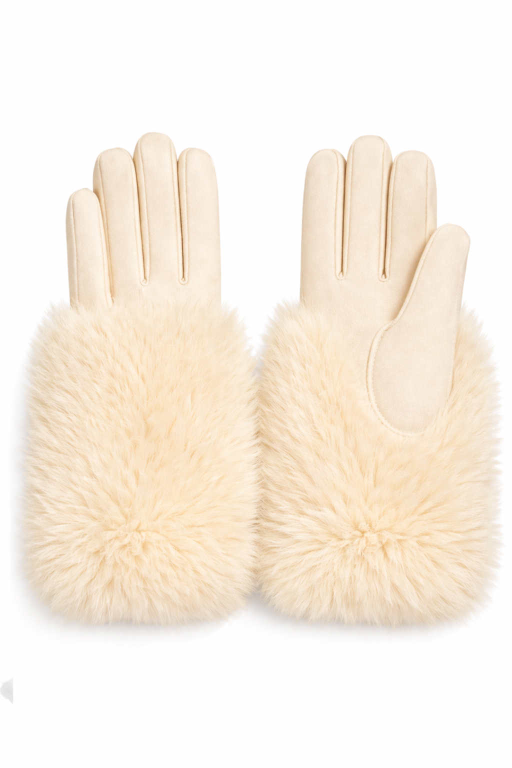 GUANTO TESSUTO CON PELLICCIA,100%PL ,MADE IN PRC   - IVORY
